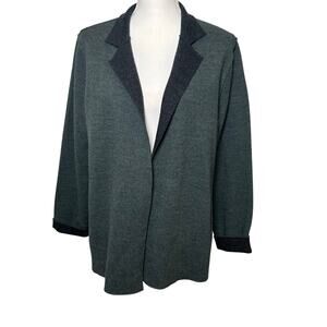 Eileen Fisher gray and black merino wool open boxy blazer sweater jacket size M